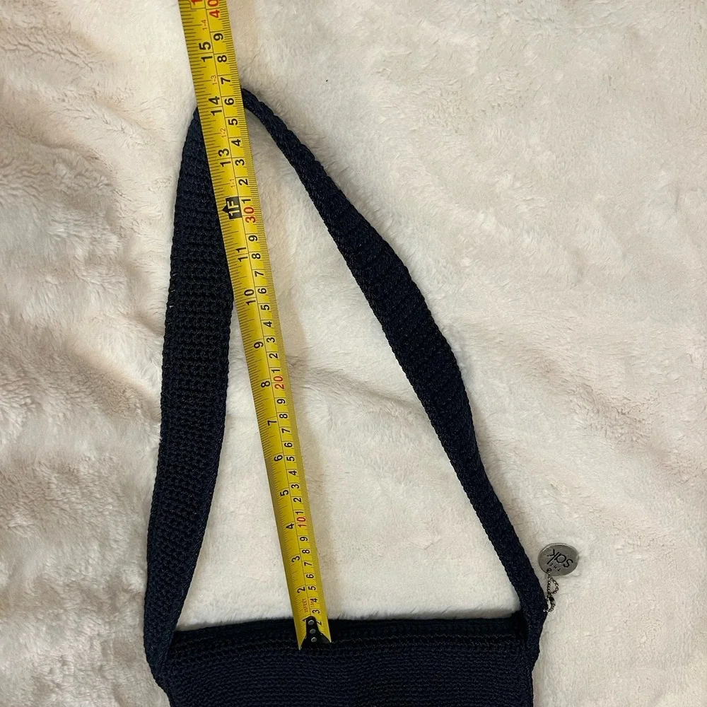 The Sak Crochet Crossbody Shoulder Bag Purse Navy‎ with Flap READ pen marks